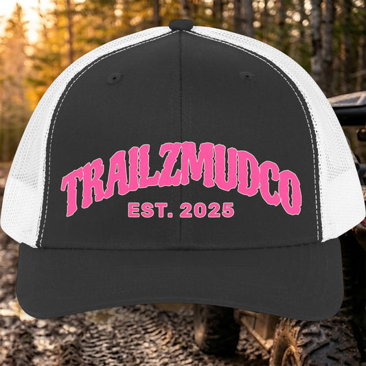 Pink Logo TrailzMudCo Trucker Hat – Women's SXS & UTV Rider Gift – Off Road Snapback Cap – Women's Trail Riding Hat