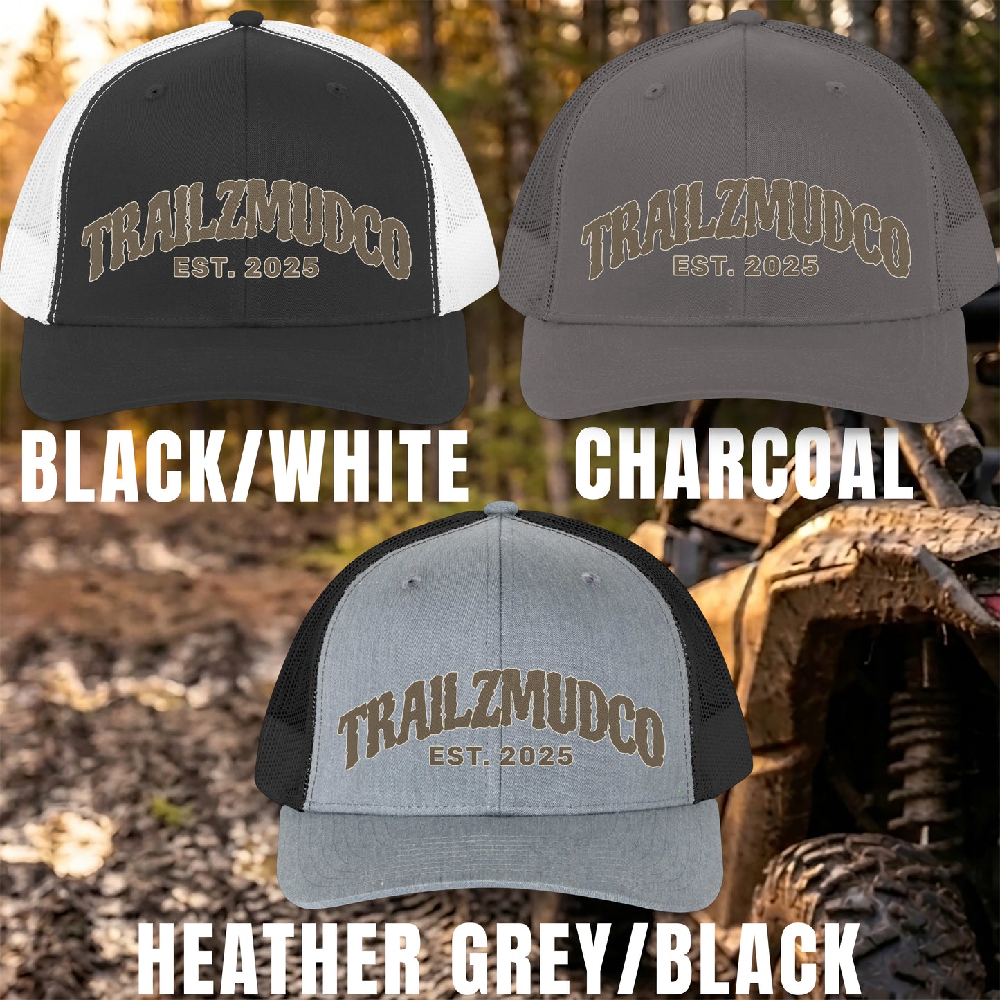 TrailzMudCo Trucker Hat – SXS & UTV Rider Gift – Off Road Snapback Cap – Retro Mesh Trail Riding Hat
