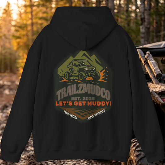 TrailzMudCo Logo Hoodie – SXS & UTV Rider Gift – Off Road Trail Life Sweatshirt – Unisex Heavyweight Pullover