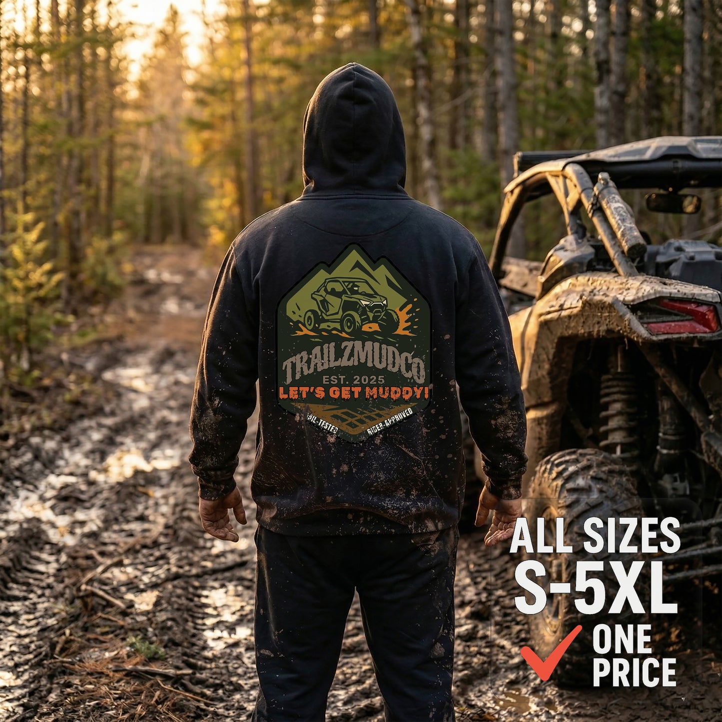 TrailzMudCo Logo Hoodie – SXS & UTV Rider Gift – Off Road Trail Life Sweatshirt – Unisex Heavyweight Pullover