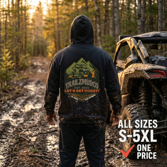 TrailzMudCo Logo Hoodie – SXS & UTV Rider Gift – Off Road Trail Life Sweatshirt – Unisex Heavyweight Pullover