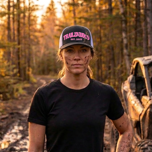 Pink Logo TrailzMudCo Trucker Hat – Women's SXS & UTV Rider Gift – Off Road Snapback Cap – Women's Trail Riding Hat