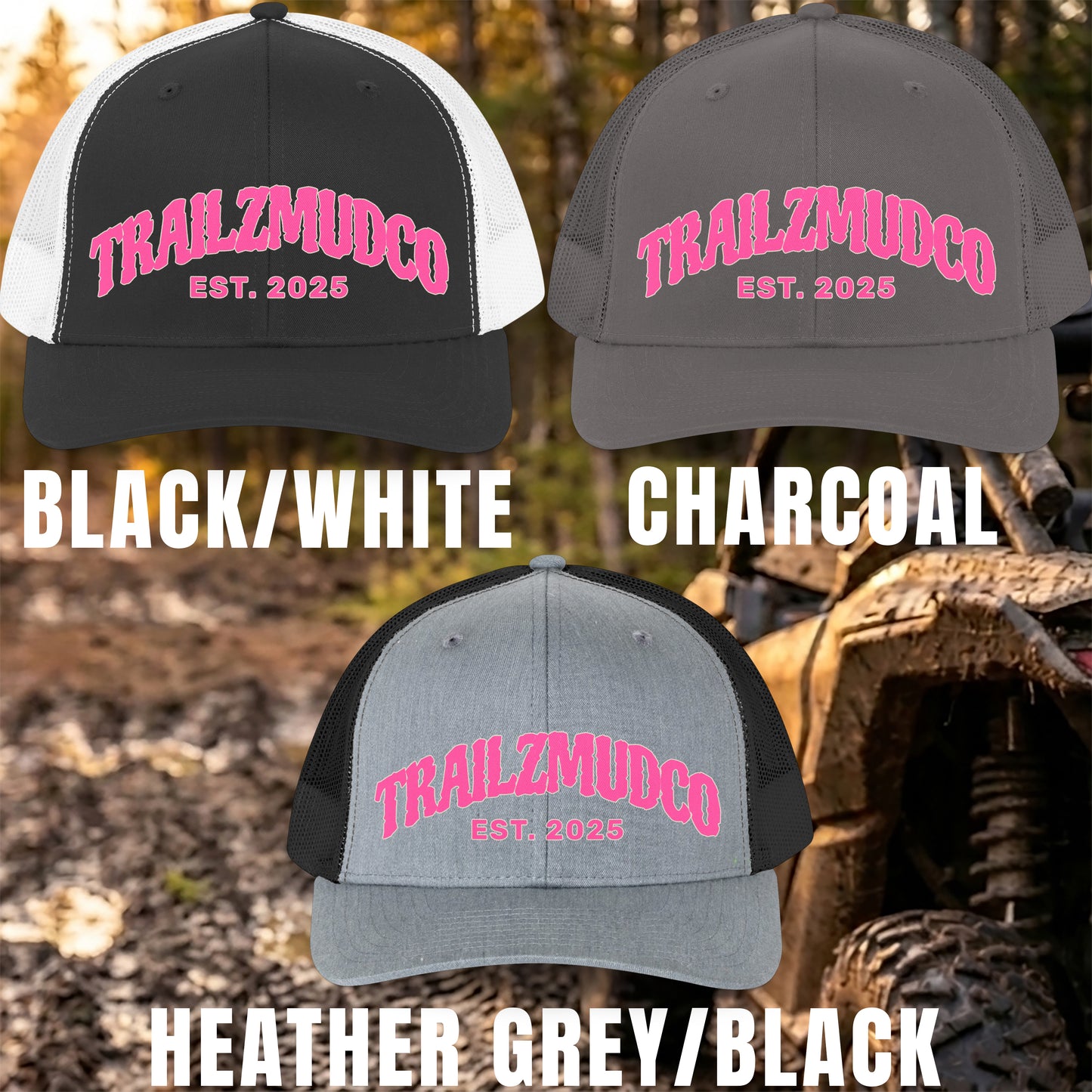 Pink Logo TrailzMudCo Trucker Hat – Women's SXS & UTV Rider Gift – Off Road Snapback Cap – Women's Trail Riding Hat