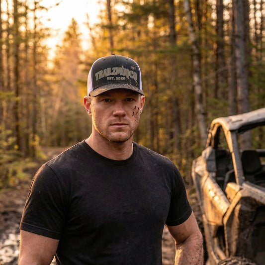 TrailzMudCo Trucker Hat – SXS & UTV Rider Gift – Off Road Snapback Cap – Retro Mesh Trail Riding Hat